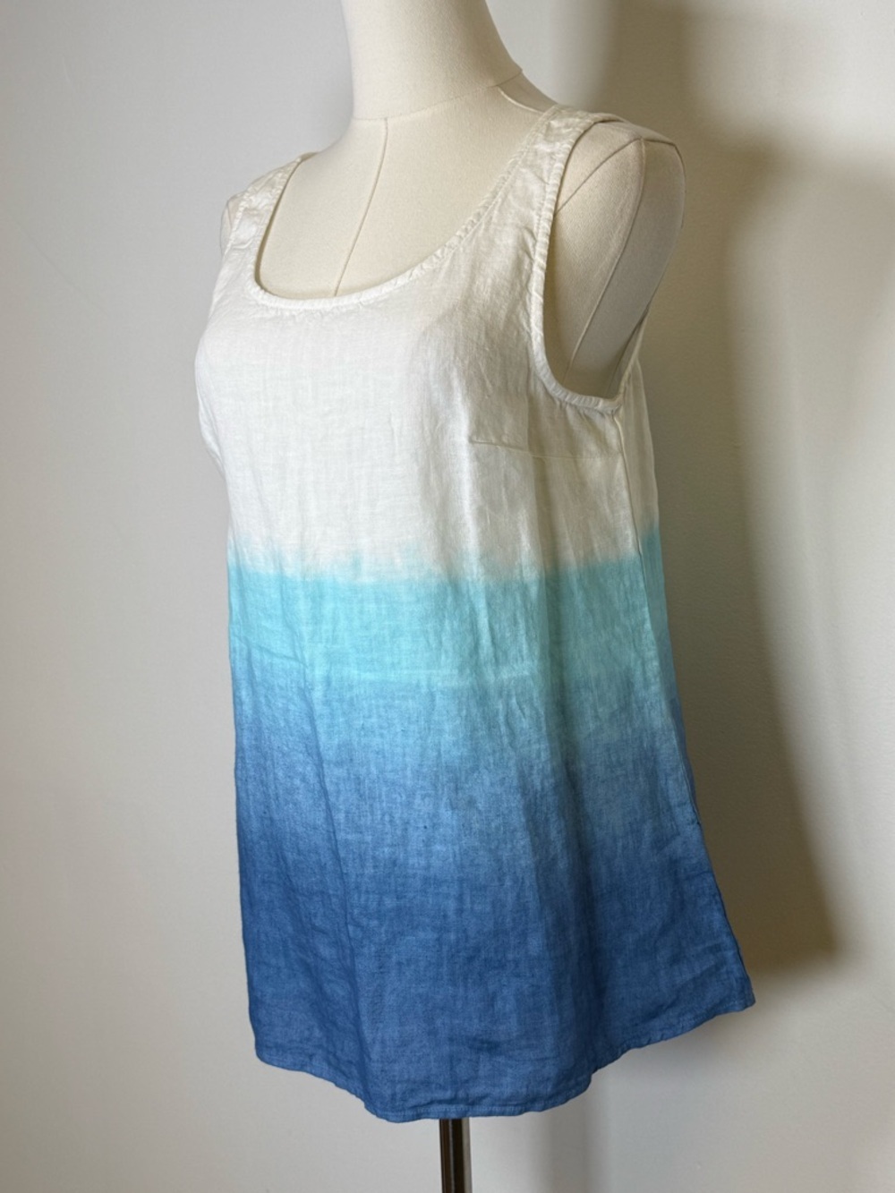 Grand Greece 100% Linen Sleeveless A-line Top Ombré Blue Women’s Medium NWOT - Picture 3 of 8
